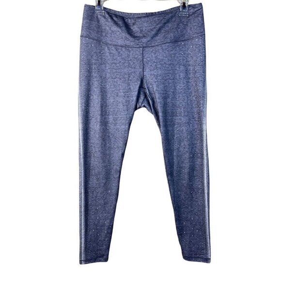 Prana Geometric Side Stripe Leggings Sz L Cropped 7/8 Mid Rise Waistband Pocket - Picture 1 of 11